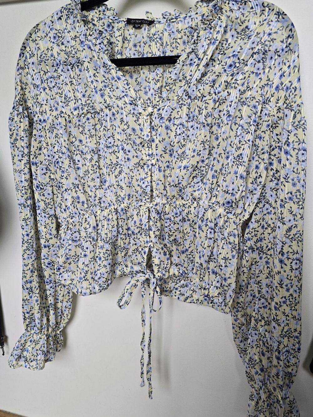 Dynamite Yellow & Lavender Floral Tie-Waist Blouse